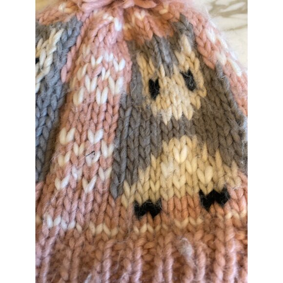 San Diego Hat Co. Kids Knit Beanie Pink Owl Design Ages 4-6 With Pom Pom - Picture 2 of 5